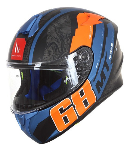 Casco Moto Mt Helmets Ff106pro Targo Pro Fl Azul/ Naranja
