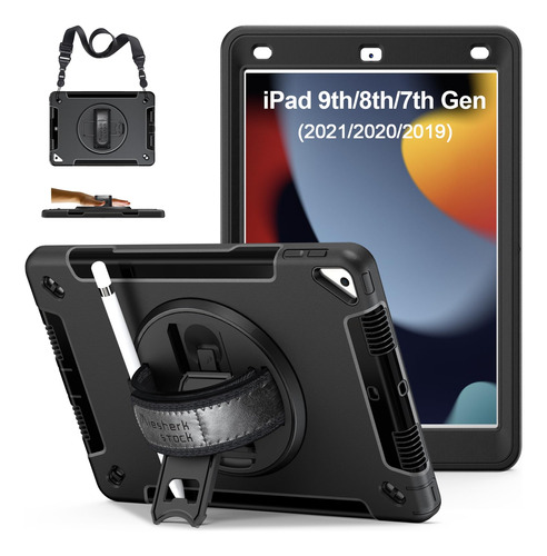 Funda Para iPad De 9 Generacion 2021 Grado Militar Negro