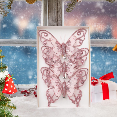 3 Piezas De Adornos De Mariposas Para De Navidad Con Clip