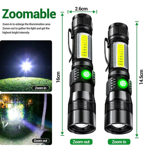 Linterna Led Superbrillante Con Zoom Con Carga Usb Magnética