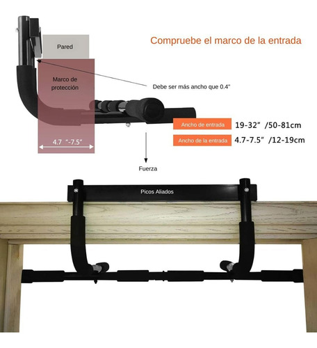 Gimnasio En Casa Con Barra Dominadas Hirola, 200 Kg Max Negro
