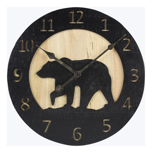 Reloj De Pared Tallado Con Oso De Madera Decoración Funciona