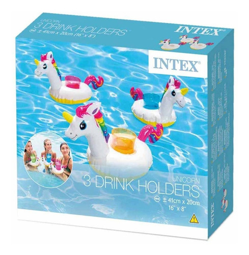 Inflable Para Alberca Piscina Portavasos Unicornio 3pz Intex
