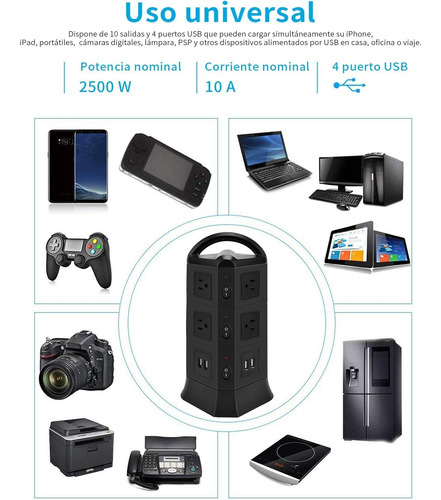 Regleta Multicontactos Hub De Alimentacion Con Usb De Torre