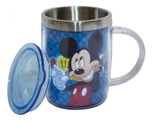 Copo Térmico + Tampa Infantil Mickey Mouse Azul