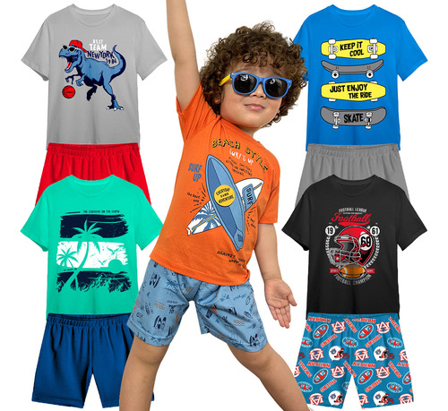 Kit 4 Conjuntos Infantil Menino 8 Peças Camisetas E Shorts