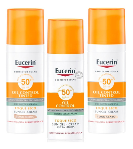 Combo Eucerin Sun Fps50 Oil Control Invisible+ Claro + Medio