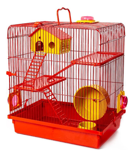 Gaiola De Hamster Super Luxo 3 Andares Jel Plast - T. Foods Cor Vermelho