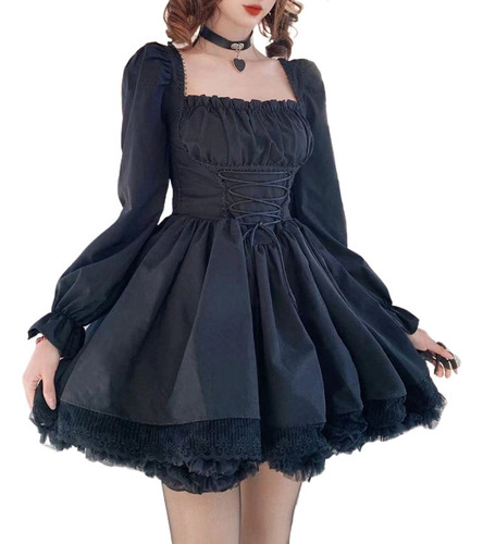 Vestido Gótico De Lolita Para Mujer Con Escote Cuadrado