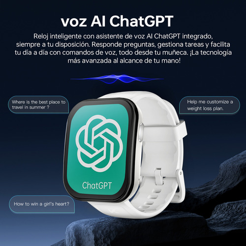 Reloj inteligente Smartwatch KUMI U6, con 7 satélites (GPS) 2 frecuencias (L1 + L5), con llamadas Bluetooth, con asistente de voz AI ChatGPT, AMOLED de 1,96", resistente al agua 5ATM
