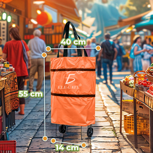 Carrito Plegable Compras Bolsa Ruedas 25L Multifuncional Color Naranja Ele-Gate