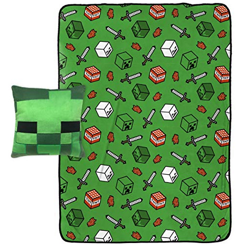 Minecraft Creeper - Almohada De Felpa Y Manta De Tiro N...