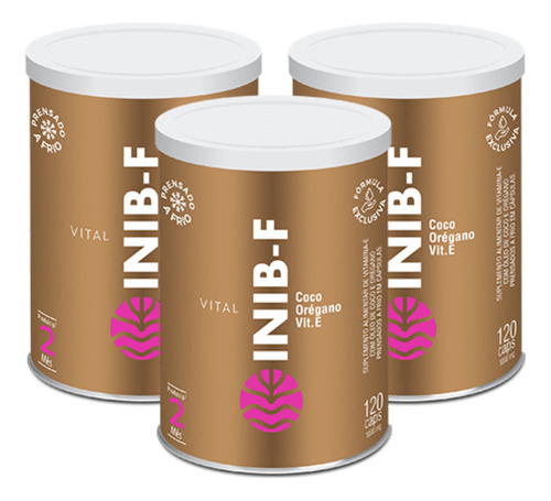 3x Vital Inib-f Vitamina E Óleo De Coco 120 Cápsulas Sabor Sem Sabor