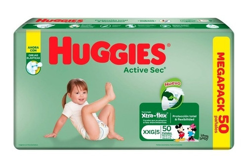 Pañales Huggies Active Sec Etapa 5/x - Unidad a $35