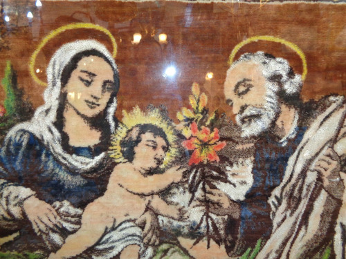 Imagen 2 de 10 de Antiguo Cuadro Con Tapiz De La Sagrada Familia