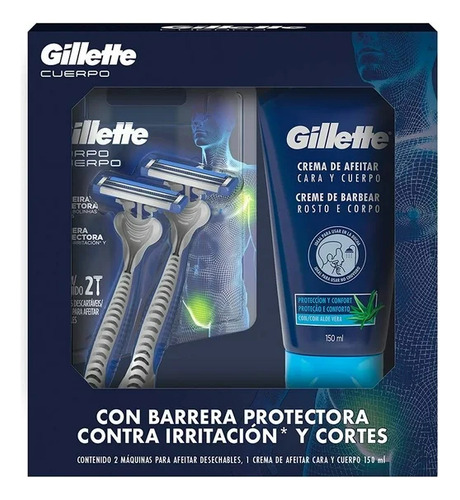 Kit Rastrillos Desechables Gillette Cuerpo + Crema P/afeitar