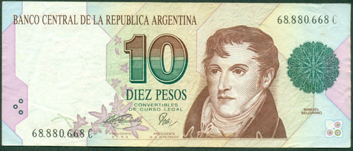 Argentina Billete 10 Pesos Convertibles 1er Diseño C#743b Mb