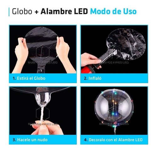 Imagen 2 de 10 de Globo Luminoso Led Cristal Alambre 30 Leds 3 Metros Colores