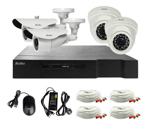 Kit De Seguridad Kolke Hd Dvr 4 Cámaras + Acc Y Cables Loi