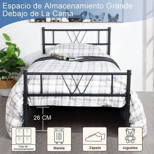 Base Metal Cama Soporte Recamara Individual Negro
