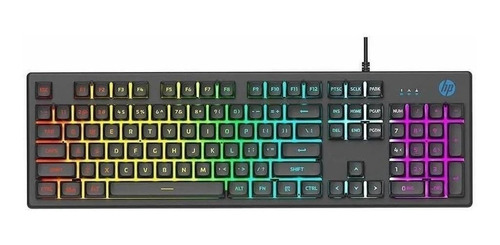 Imagen 1 de 2 de Teclado gamer HP K500F QWERTY inglés US color negro con luz RGB