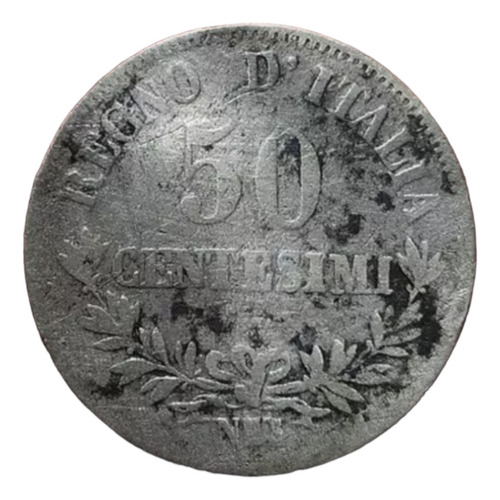 Moneda 50 Centesimos Italia 1863 Km 14 Plata 0.835 Napoles (Usado)