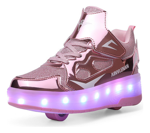 Tenis Patin Led Con 2 Ruedas. Zapato Patin Luces Carga Usb