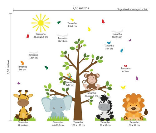 Imagem 2 de 7 de Adesivo Parede Infantil Árvore Safari