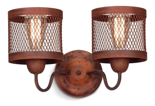 Aplique Pared Metal Oxido 2 Luces Pantalla Malla Ø15cm E27