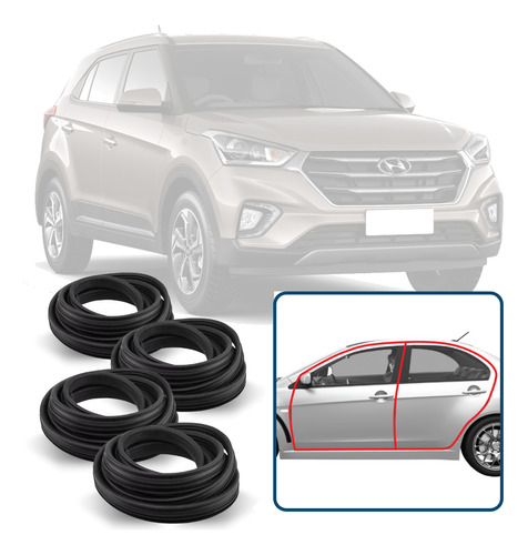 Kit Borracha Vedação 4 Portas Estriada Hyundai Creta 