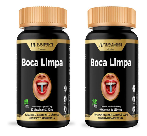 2x Boca Limpa Hf Suplements 1350mg 60caps Mastigaveis Menta