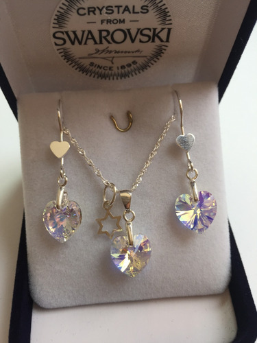 Joyas Cristal Swarovski Conjunto Corazón Ab Plata