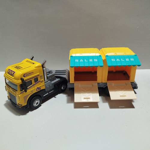 Miniatura Caminhão Daf Xf Container Acende Faróis 31 Cm Amarelo