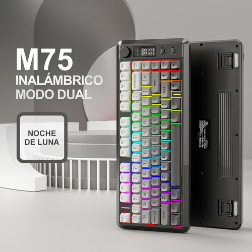 Teclado Free Wolf M75 Rgb Inalámbrico Bluetooth Con Pantalla Negro