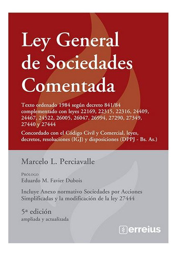 Ley General De Sociedades Comentada. Perciavalle