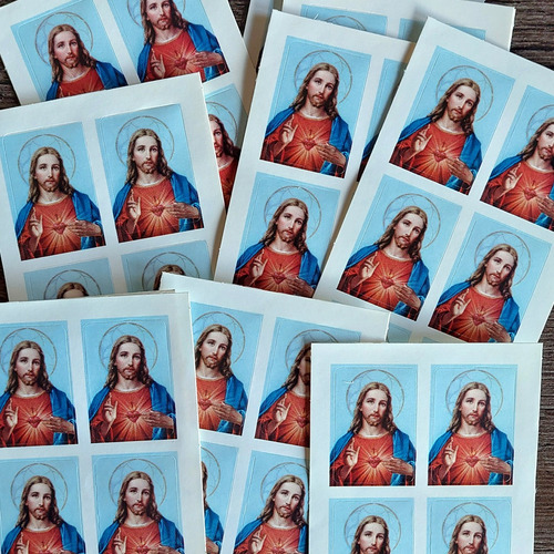 Stickers Sagrado Corazón X 5 Unidades En Planchitas De 6