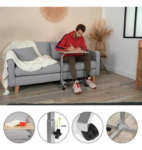 Mesa Rectangular Móvil Beige, Altura Regulable