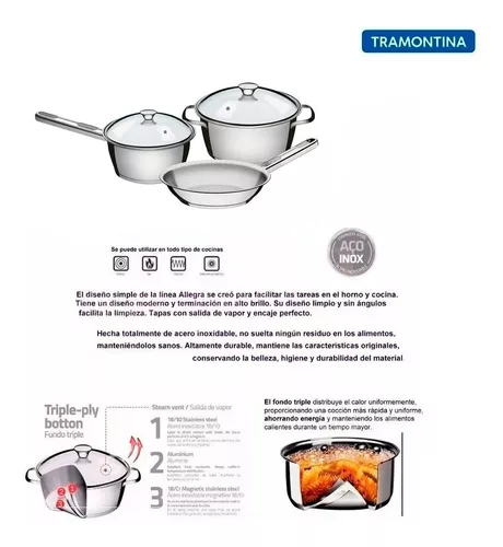 Juego De Ollas Para Cocina Acero Inoxidable Con Tapa 3 Ollas