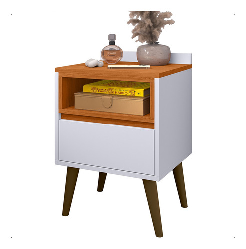 Mesa De Cabeceira Luxo Borcelle - Quarto Melissa Mdp Brilhante Branco/cedro
