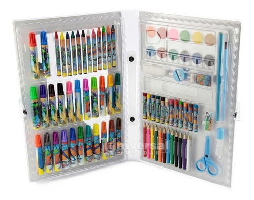 Imagem 4 de 9 de Kit 2 Maleta Pintura Estojo Escolar Infantil Canetinhas Giz