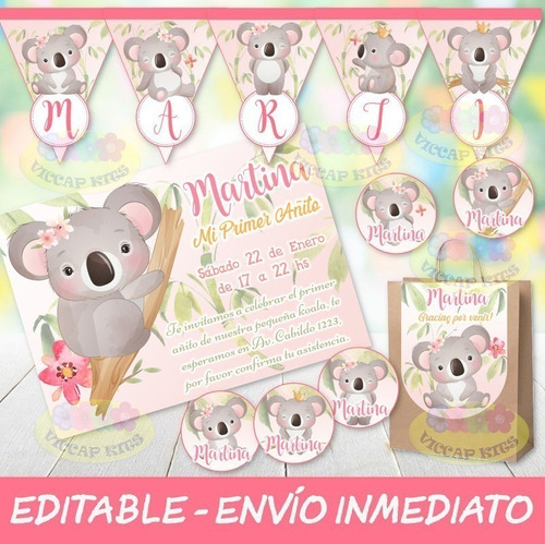 Kit Imprimible Koala Nena Bambu 100% Editable Candy Bar