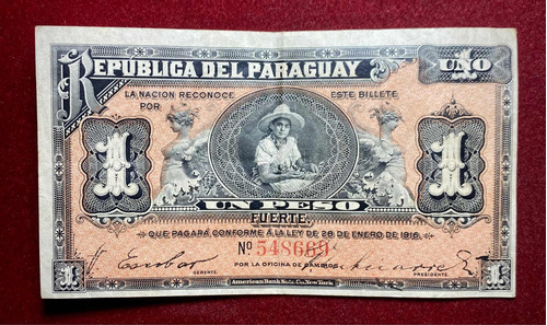 Billete 1 Peso Fuerte Paraguay 1916 Pick 138 A.3 American