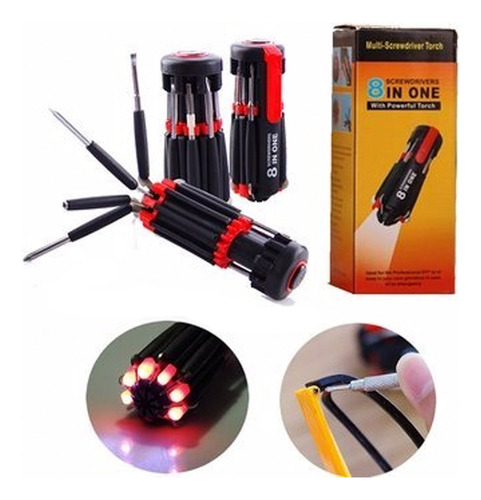 Destornillador 8 En 1 Con Linterna Led Herramienta Multiuso