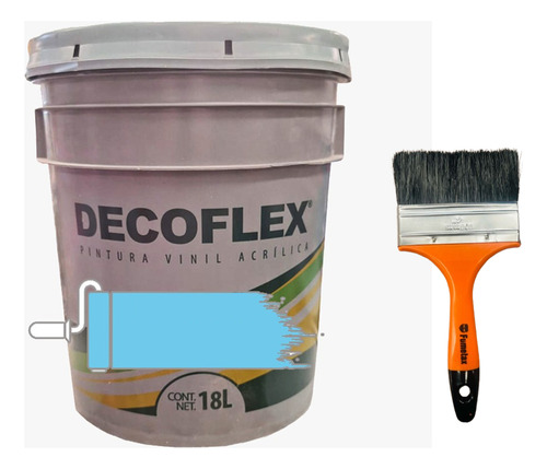 Pintura Vinílica Decoflex Interior Exterior 18lts Con Brocha Azul Mar Mate