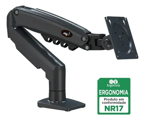 Suporte Monitor Mesa Pistão a Gás 17 a 35 9kg Preto F80N ELG - R$ 161