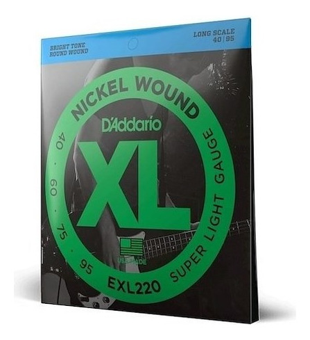 Encordado Daddario Bajo Exl220 4 Cuerdas 40-95