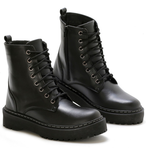 Bota Feminina Flatform Couro Stiloclub Preta Em Promoção