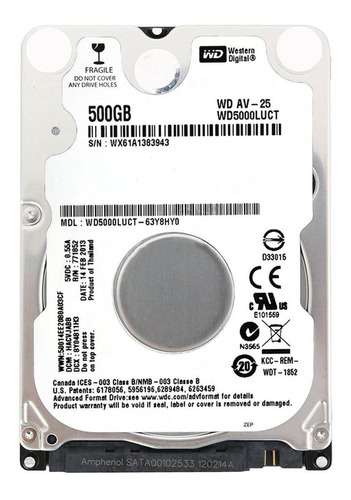 Disco duro interno Western Digital WD AV-25 WD5000LUCT 500GB blanco