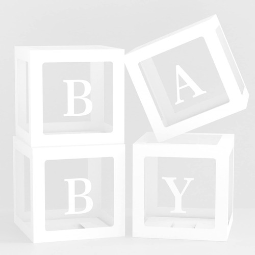 4 Cajas De Bebé Con Letras Para Baby Shower, Cajas Transpa.
