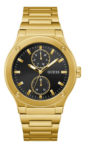 Reloj Guess Jet Acero Inoxidable Hombre Correa Dorado Bisel Dorado Fondo Negro